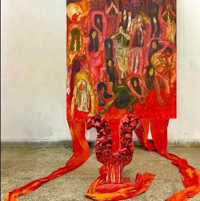 SACRIFICE - Gaya Prosad Bagdi || Mixed media on Canvas|| 6.5×5 ft. 2025